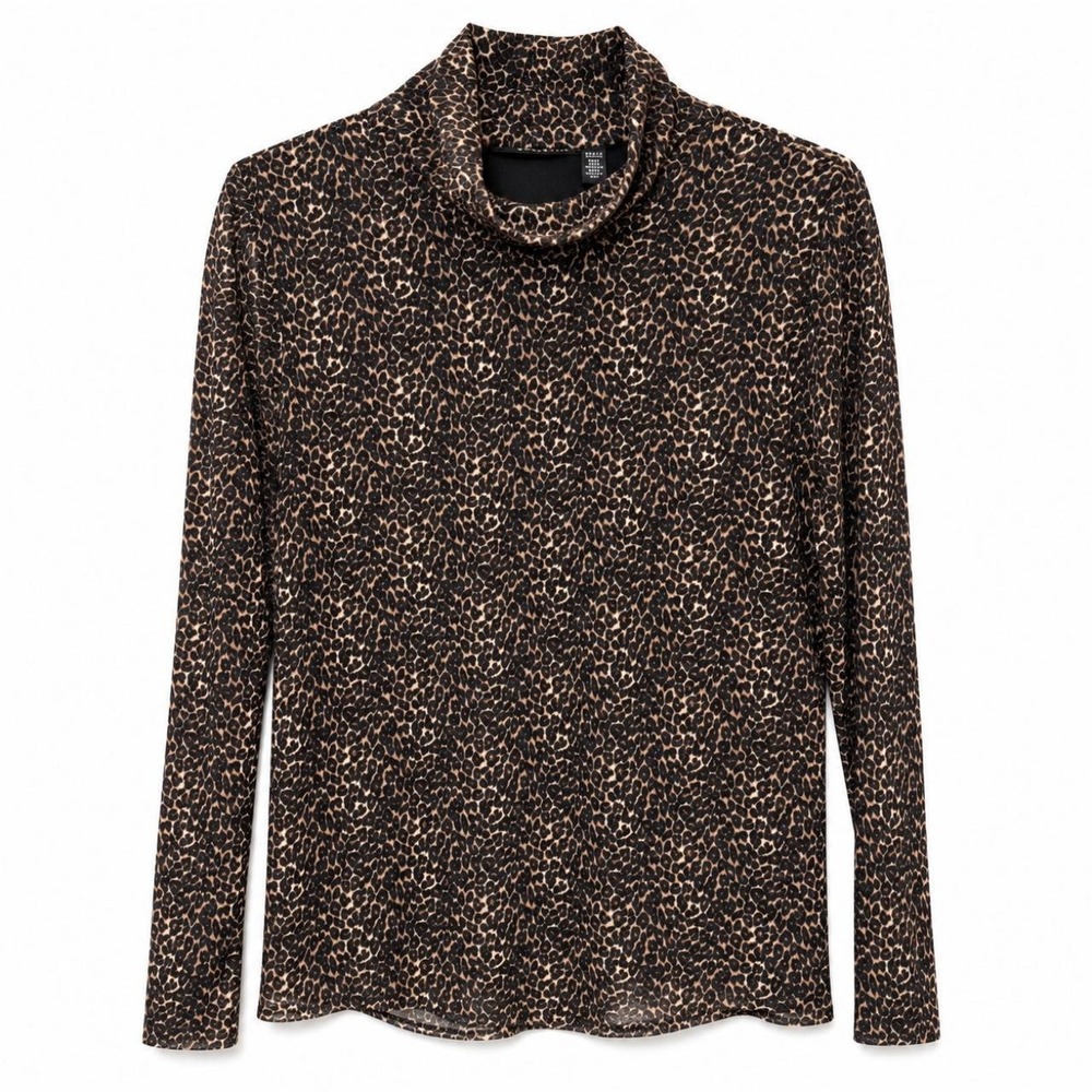 Rafaella Leopard Print Cowl Neck Sweater Women's Long Sleeve Slim Fit Knit Top
